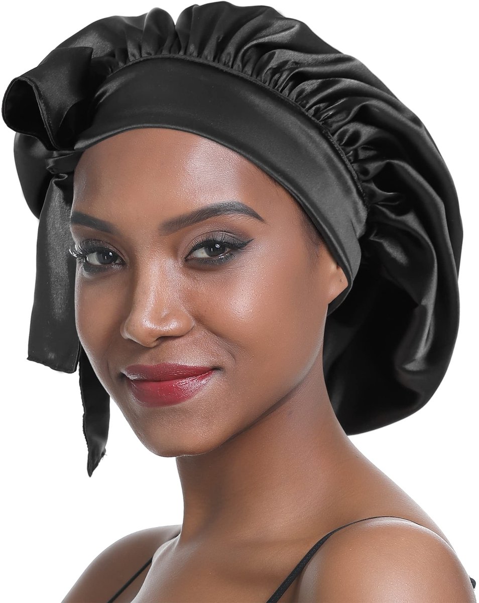 Dailygoods- Slaapmuts Dubbellaags - Satijnen Bonnet - Elastisch - Zachte Band - Geschikt voor Lang/Krullend Haar - Diameter 35 cm - Haarbonnet