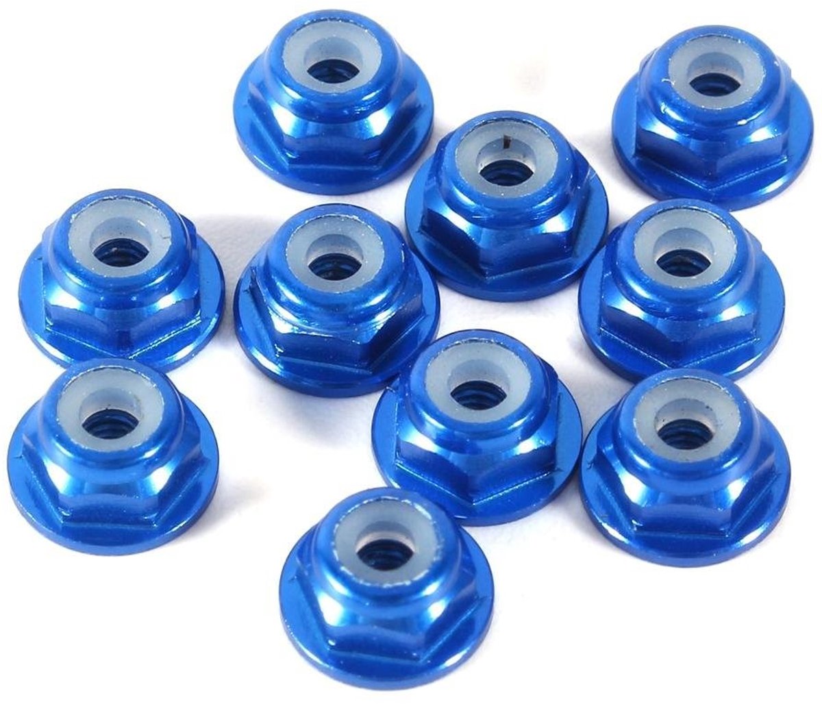 Dailygoods- Borgmoeren Geanodiseerd Aluminium - Zeskantmoeren - Nylon Flens - 10 Stuks - Koningsblauw - Zelfborgend - Moeren