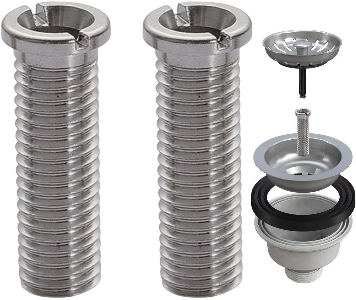 Dailygoods- Holle Schroeven 2 Stuks M12x45 - Roestvrij Staal - Vervangstukken - Zeefkorfventiel - Corrosiebestendig - Geschikt voor Franke Sifon