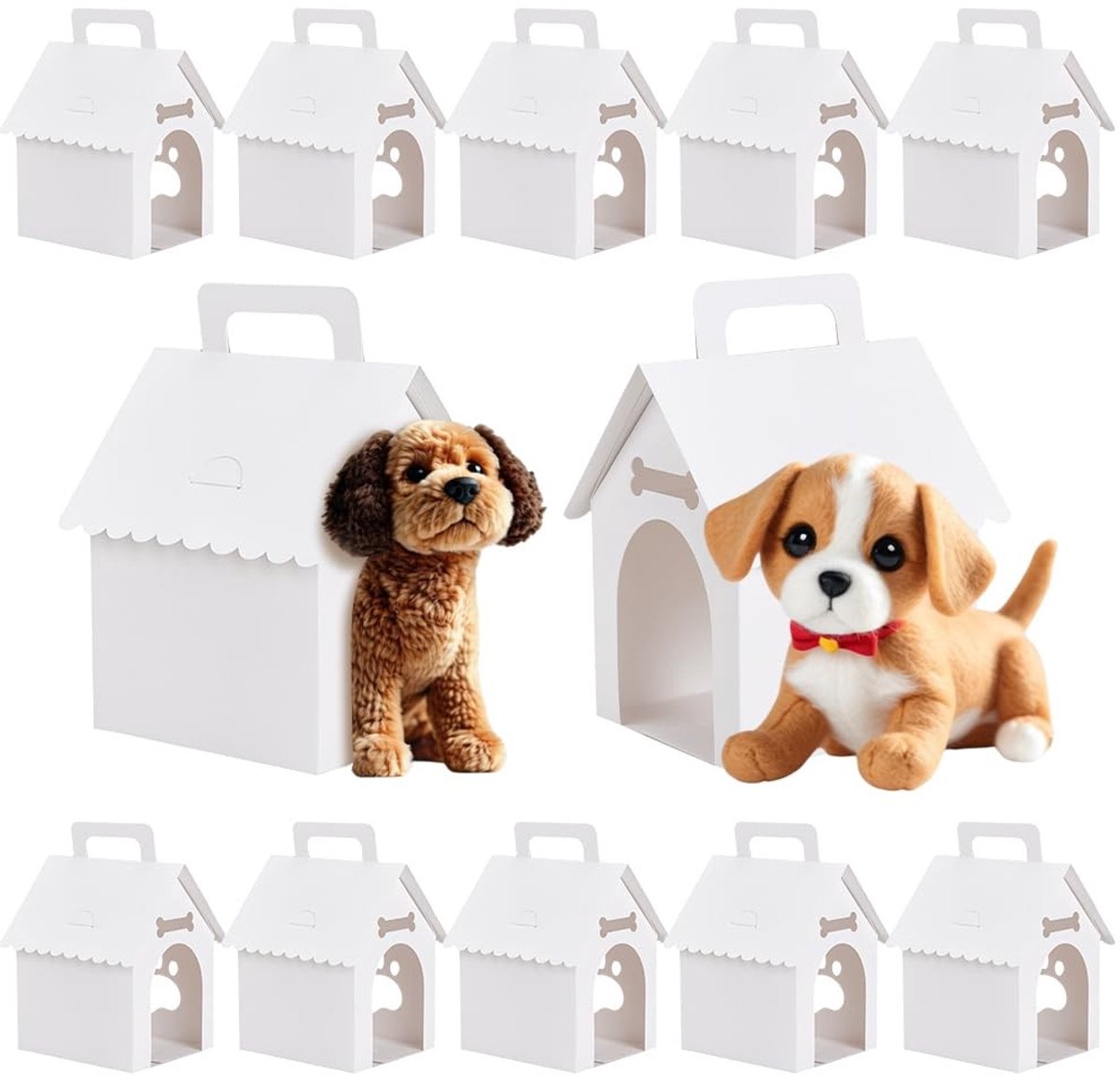 Dailygoods- Cadeaudozen met deksel - Hondenhokvorm - 30 Stuks - Witte Kartonnen Dozen - Vensteruitsparingen met Pootafdruk - Perfect voor Feestjes - Geschenkdozen