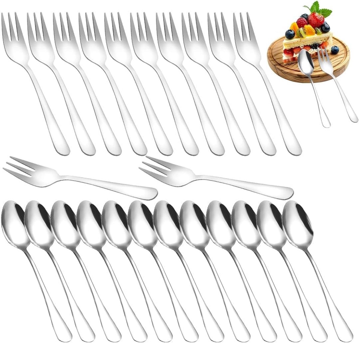 Dailygoods- Koffielepels 24-delige set - Taartvorken - Theelepels - Kleine Lepels - Roestvrij Staal - Vaatwasmachinebestendig - Bestekset