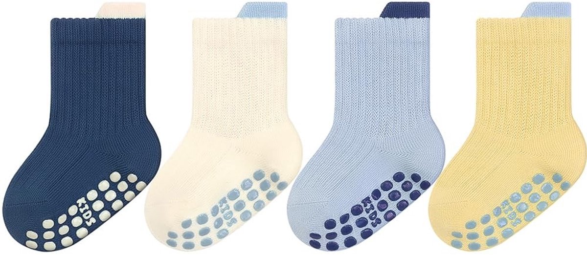 Dailygoods- Kindersokken met ABS-noppen - Antislip Sokken - Katoenen Sokken - Comfortabel en Duurzaam - Neutrale Pastelkleuren - Geschikt voor 0-5 jaar - Baby Sokken