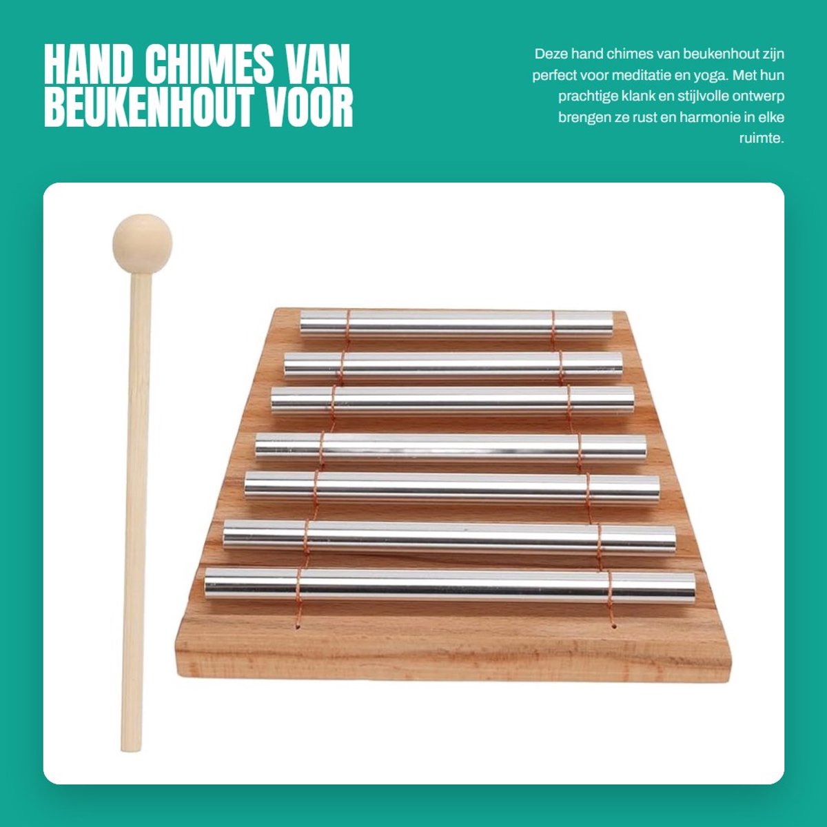 Solidchoice- Handchimes Beukenhout - Ritmische Windgong - 7 Aluminium Staven - Meditatie - Muziektraining - Helder Geluid