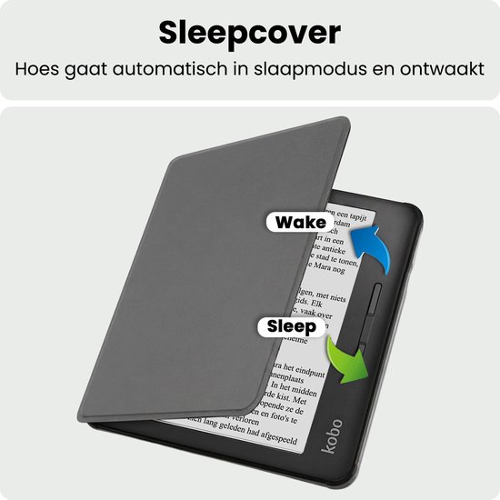 Hoes Geschikt voor Kobo Libra H2O Hoesje Bookcase Cover Hoes - Hoesje Geschikt voor Kobo Libra H2O Hoes Cover Case - Grijs — afbeelding 3