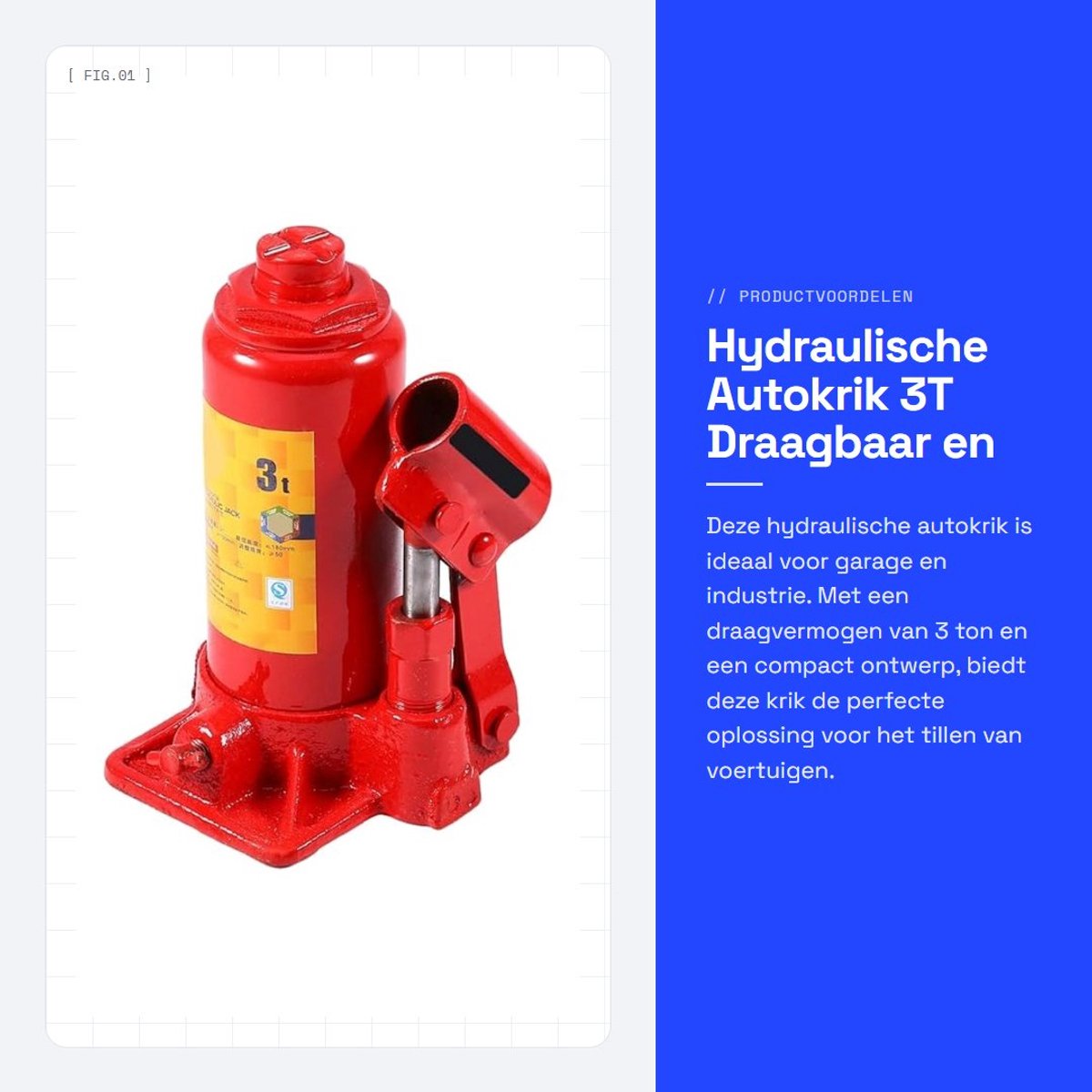 Dailygoods- Autokrik 3T Draagbaar - Hydraulisch - Compact - Stalen - Robuuste Constructie - Ideaal voor Garage - Hefkrik