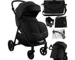 MoMi CLARA Kinderwagen - Verstelbare Duwstang - Vering op Alle Wielen - Tot 22 kg - Zwart