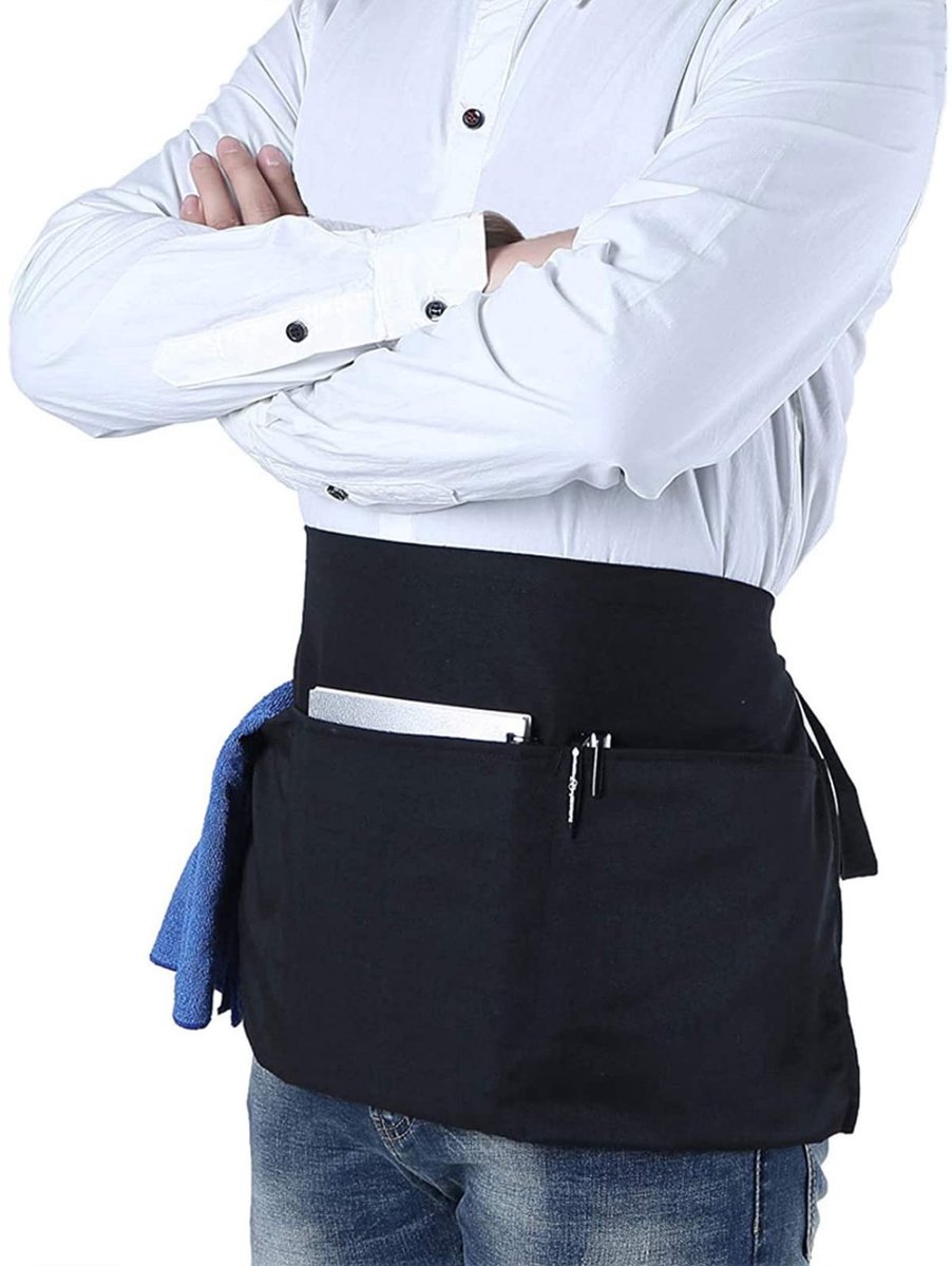 Dailygoods - Chef Halve Schorten Serveerster Schorten Met Zakken Zwart
