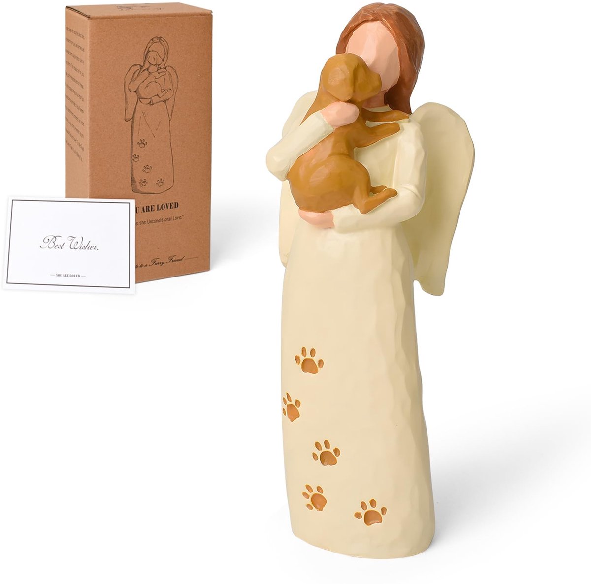 Dailygoods- Hond Memorial Handgeschilderd Beeldje - Herdenking Huisdier - Rouwsymbool - Troostgeschenk - Engel Beeld - Uniek Kunsthars - Herinneringsbeeldje