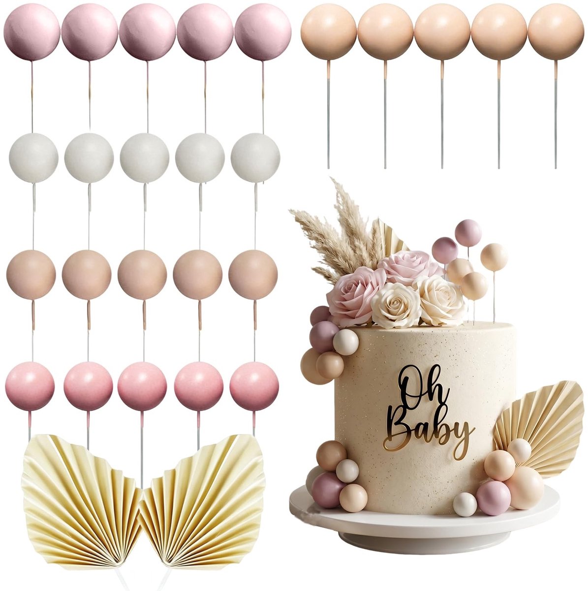 Dailygoods- Taartdecoraties 27 Stuks - Taarttoppers - Decoratieve Taartrekwisieten - Babyshower - Verjaardagsfeest - Stevig Plastic Materiaal