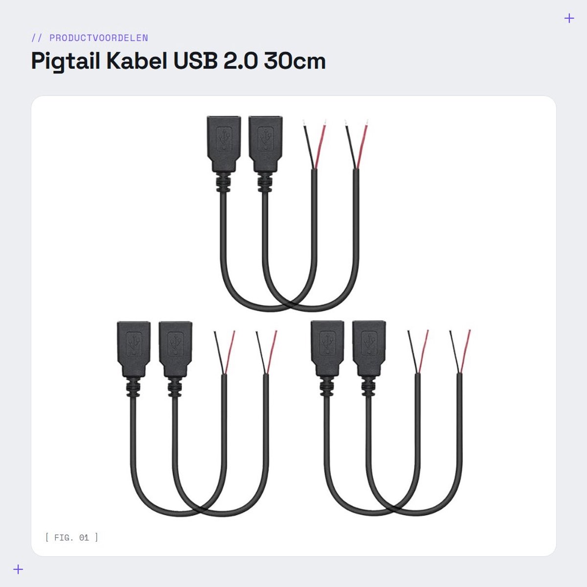 Dailygoods - Pigtail Kabel - USB 2.0 - 30cm - 12V/3A - 2 Pin Bare Wire - Geschikt voor diverse toepassingen - Kleur: zwart