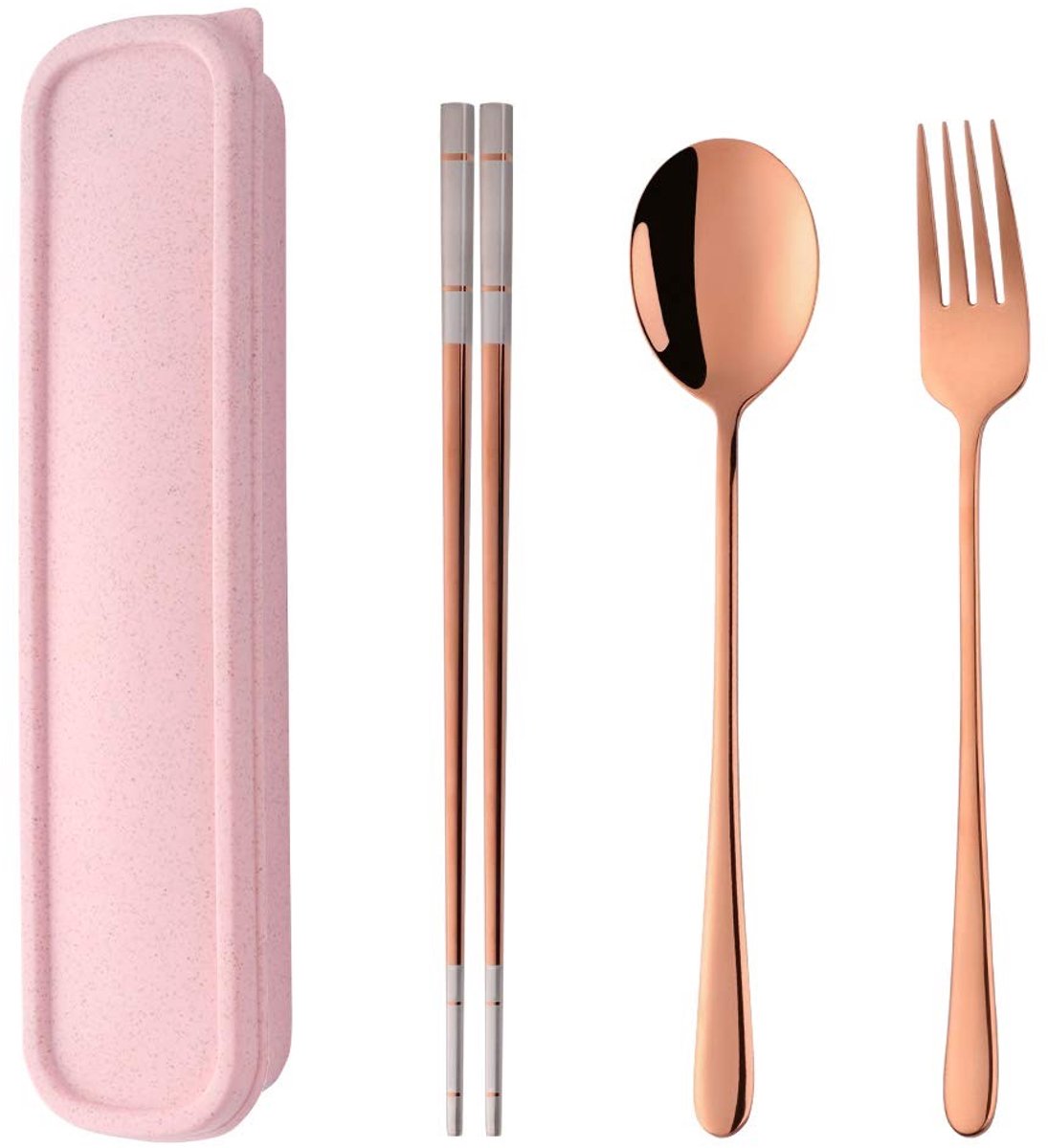 Dailygoods- Bestekset 12 Persoons - Draagbare Set met Doos - 304 Roestvrij Staal - Lepel/Vork/Eetstokjes - Veilig in Gebruik - 7 Kleuren Beschikbaar - Eetset