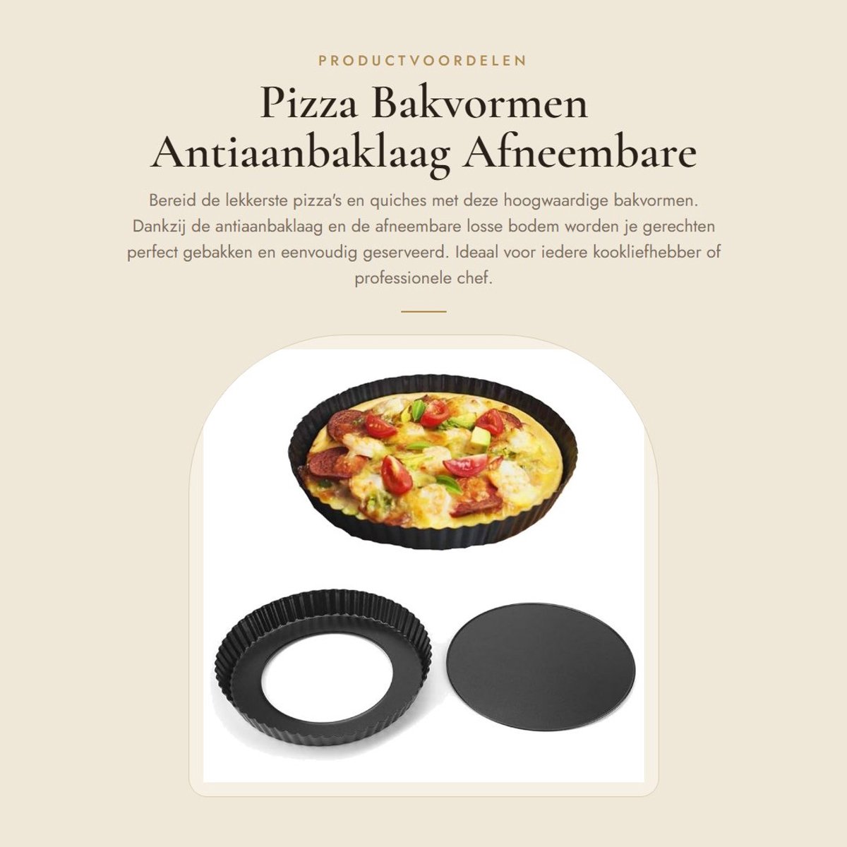 Dailygoods- Quichevorm met losse bodem - Koolstofstaal - Diameter 22,3 cm - Hoogte 3 cm - Antiaanbaklaag - Geribbelde zijkanten - Pizzapan