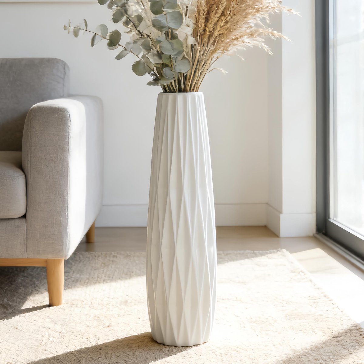Solidchoice- Vloervaas 71 cm Hoog - Keramische Vaas - Decoratieve Bloemenvaas - Origami Design - Woonkamer Decoratie - Schokbestendig Verpakking