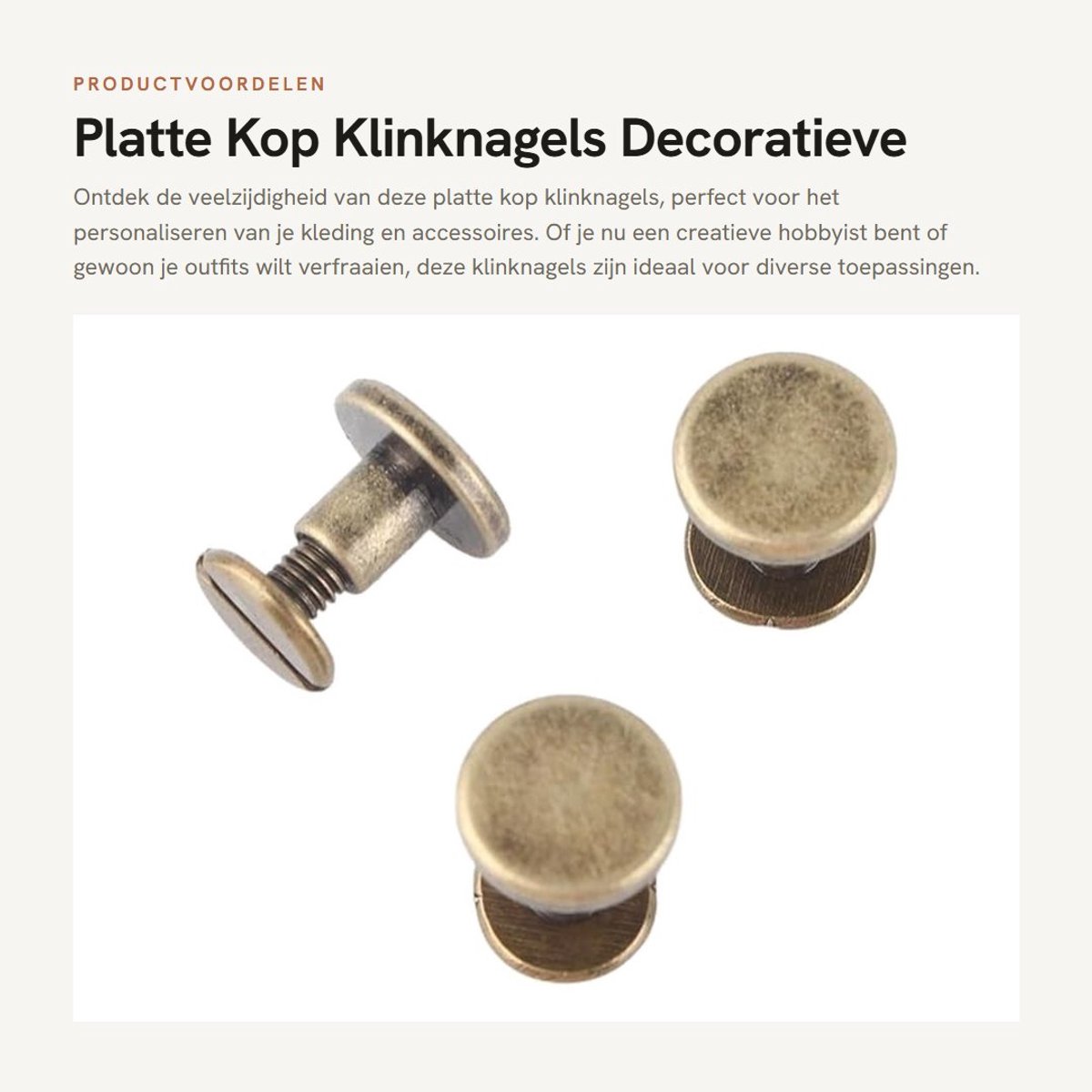 Solidchoice- Klinknagels 20 stks - Platte Kop - Hoogwaardig Koper - Antiroest - Duurzaam - Voor Doe-Het-Zelf Ambachten - Decoratieklinknagels