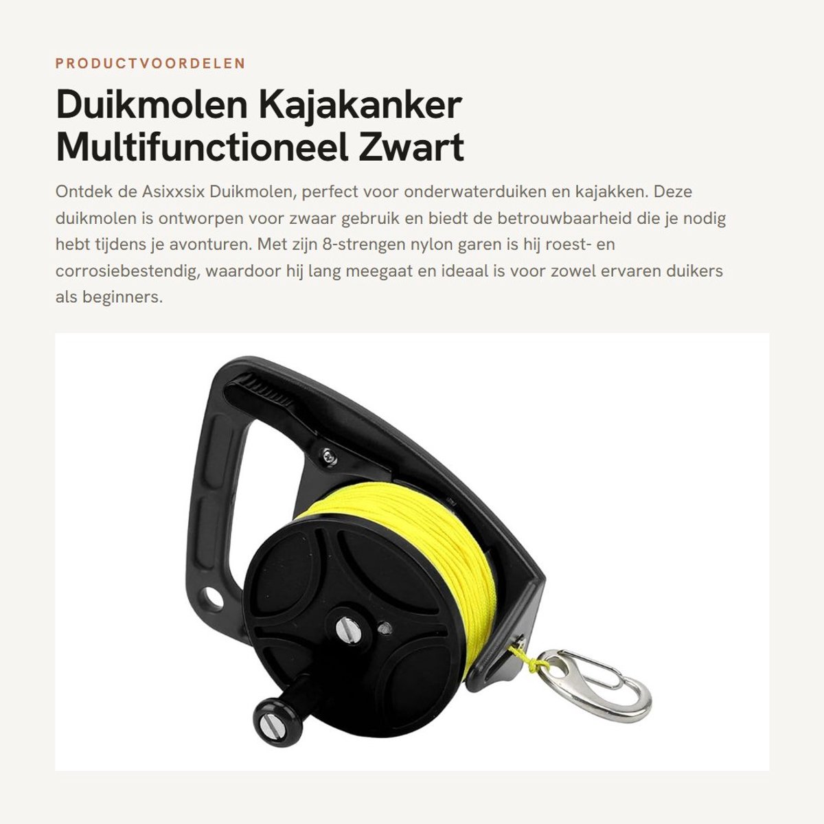 Solidchoice- Duikmolen voor zwaar gebruik - 8-strengen Nylon - Multifunctionele Kajakankermolen - Duimstopper - Onderwaterduiken - Corrosiebestendig - Ankermolen