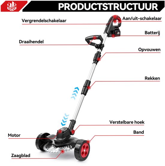 ONEVAN Elektrische Bosmaaier - 23 cm Accu Grastrimmer - Borstelloze Kantenmaaier - Met 2 Accu's - Telescopische steel - Voor Tuin En Erf van ONEVAN — afbeelding 4