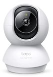 Witte Tapo C230 beveiligingscamera, met zwarte lens, voor 3K 5MP beelden.