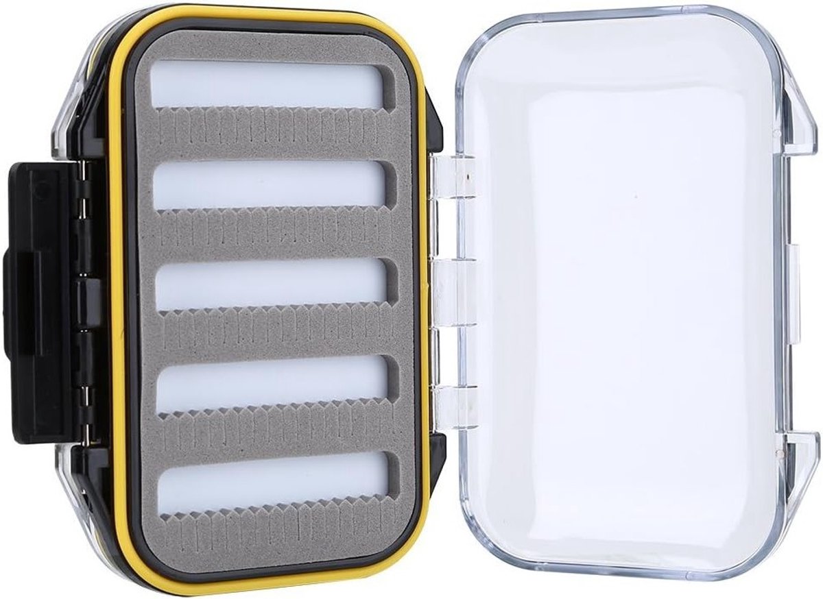 Waterdichte kunstaasdoos voor vliegvissen met schuimvulling en extra opbergruimte voor aas en accessoires