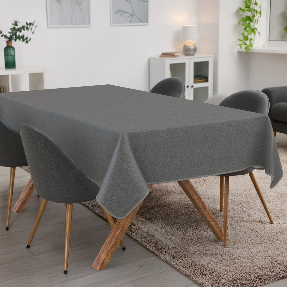 ANRO Tafelkleed Effen linnenlook Grijs 180x100cm Met sierband Afwasbaar Waterafstotend