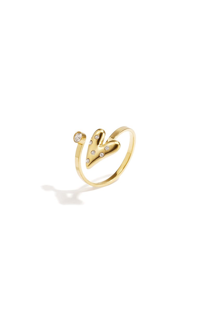 Bijoutheek Ring (Sieraad) Huggie Bold Hart Steentjes Goudkleurig