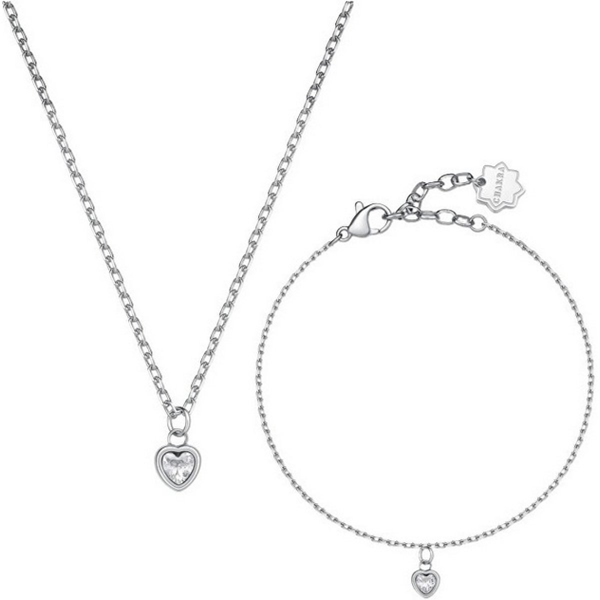 BROSWAY CHAKRA BHKLE01 STAINLESS STEEL HARTJES KETTING EN ARMBAND MET ZIRKONIA SIERADENSET 1 STUK