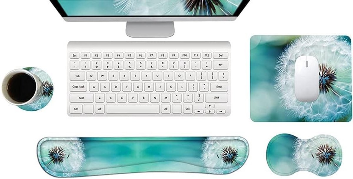 Comfortabele Geheugenfoam Polssteun en Muismat Set voor Computer en Laptop, 4-delige Set voor Thuis en Kantoor met Pijnverlichting en Gemakkelijk Tappen