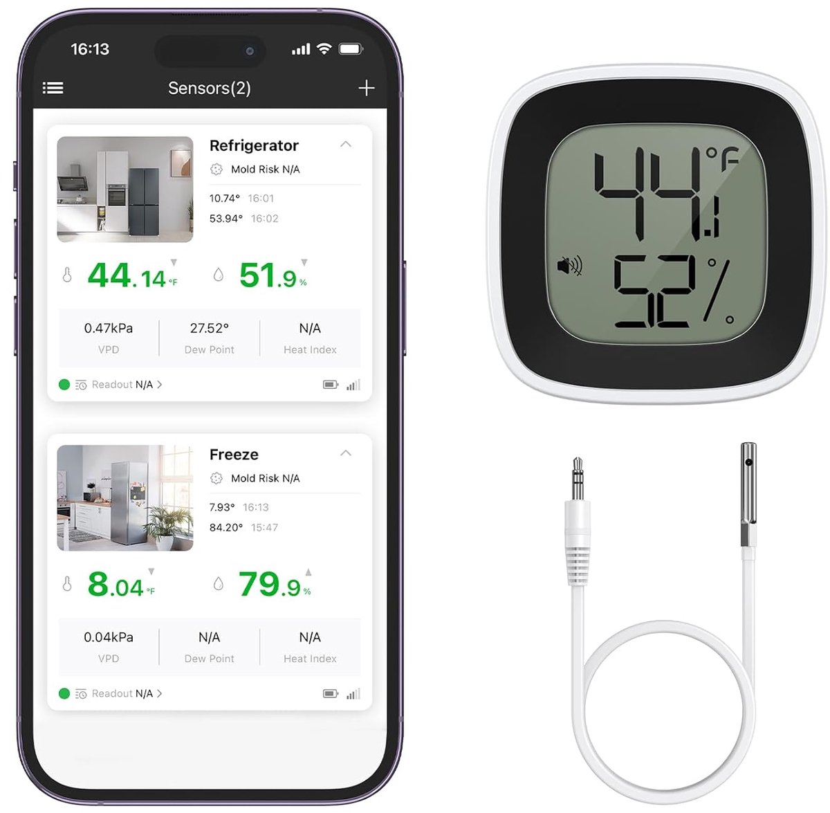 SnelShoppen - Fridge Thermometer - Nauwkeurige Koelkast Thermometer - Groot Display - Celsius/Fahrenheit - Duurzaam en Betrouwbaar - Voor Keuken, Koel