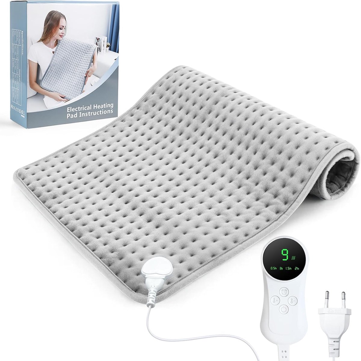 SnelShoppen - Elektrisch Verwarmingskussen 43x84 cm met Automatische Uitschakeling, 9 Temperatuurinstellingen voor Rug, Nek, Schouder en Buik