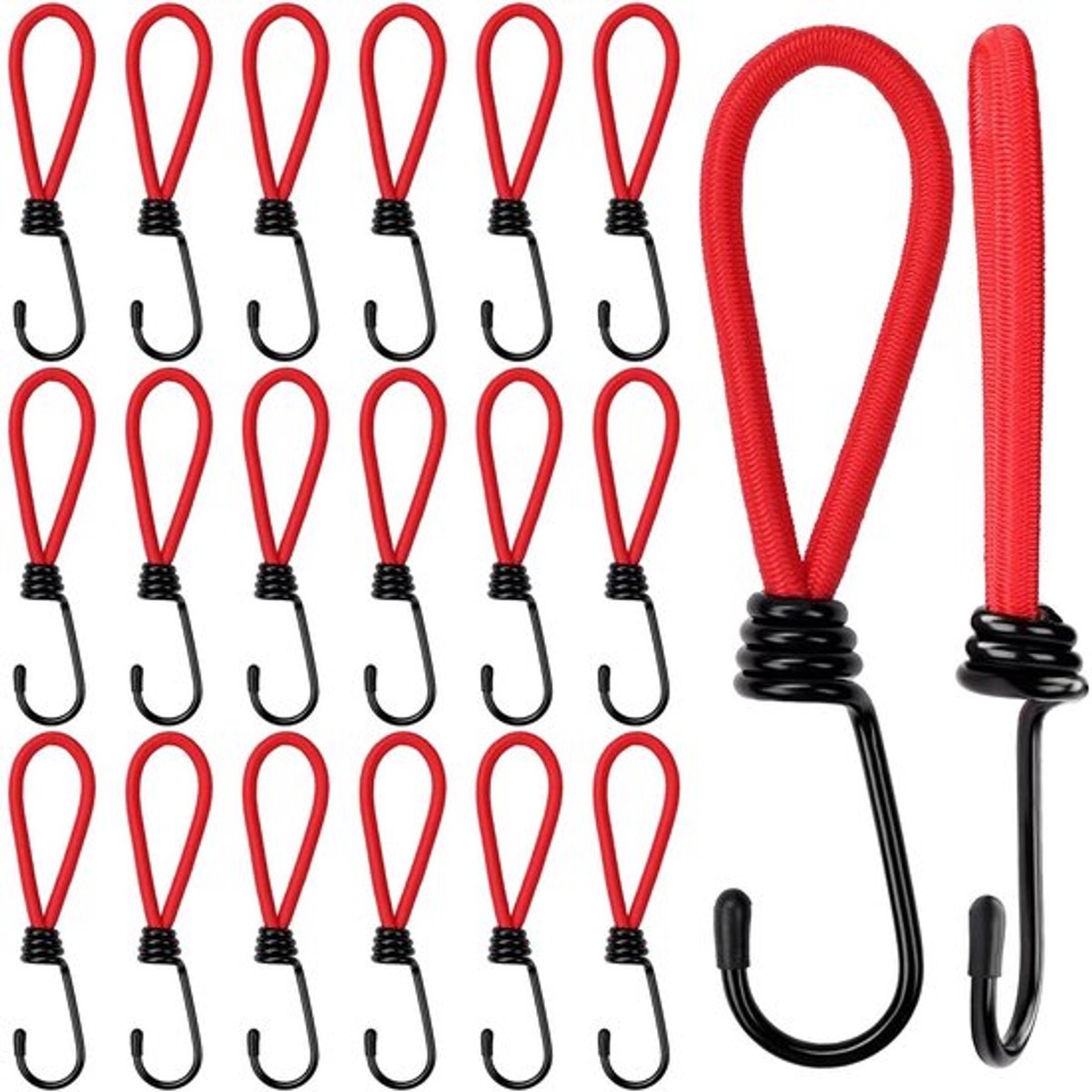 bedraad- Rood Elastieken Bungee Uitrekbaar Koord Met Metalen Haken (20Pak) - 15cm – Zware Kwaliteit Lussen Voor Zeildoek, Kamperen en Tenten.
