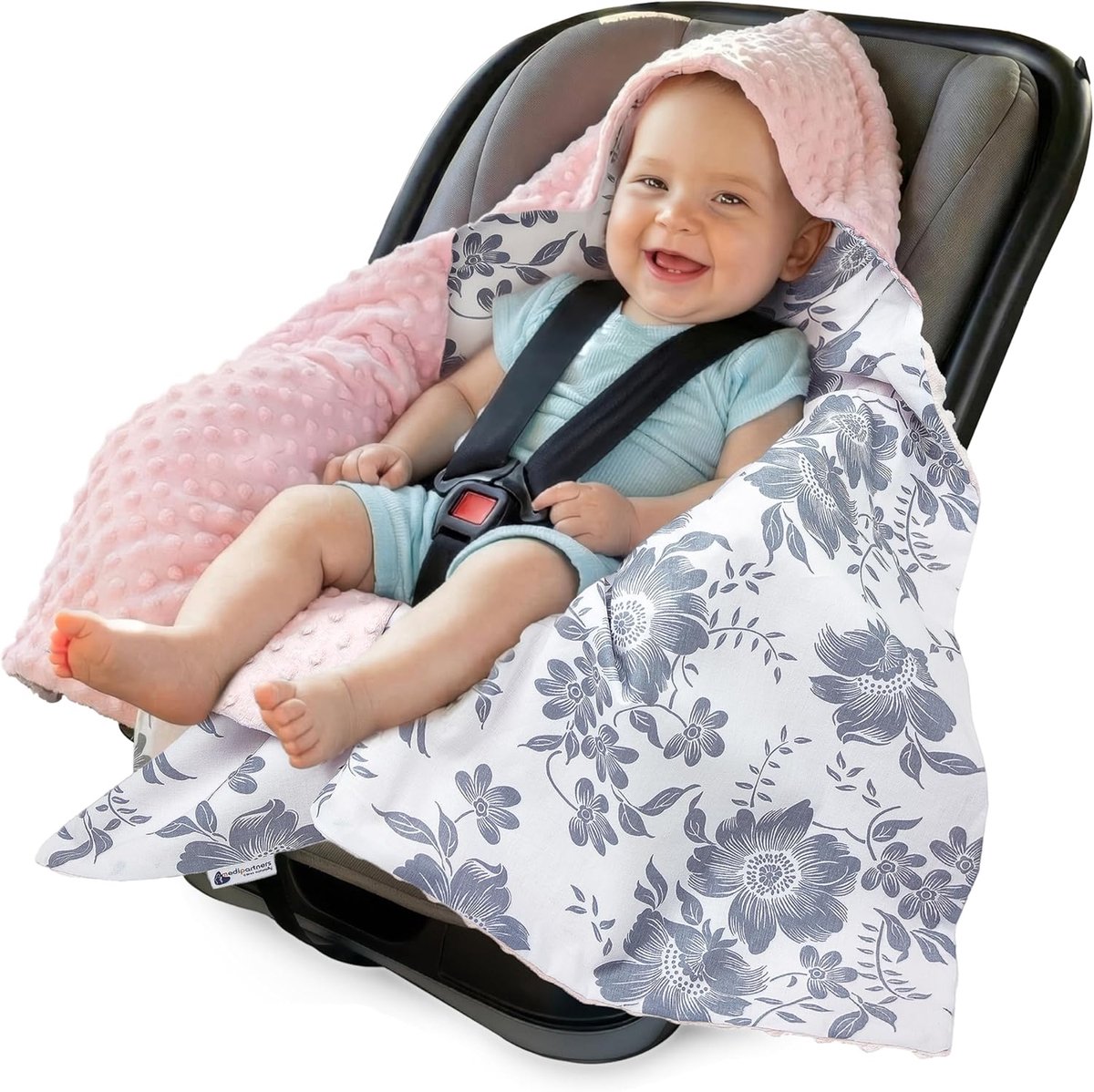 Thijox - Inbaker Deken 100% Katoen 85x85cm met Capuchon - Universele Knuffeldeken voor Kinderwagen, Babyzitje, Buggy en Autostoel - Dubbelzijdig, Adem