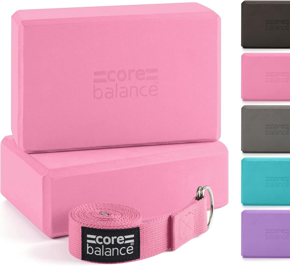 Thijox - Yoga Blokken Set van 2 - Hoge Dichtheid EVA Foam - Verstelbare Metalen D Ring Katoen Band - Ideaal Voor Yoga, Pilates en Stretching