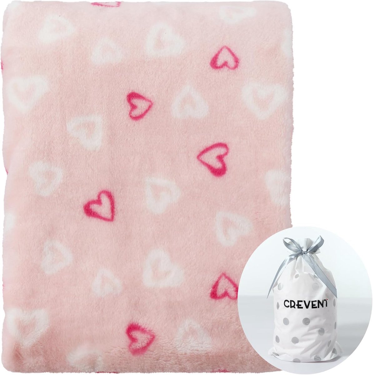 SnelShoppen - CREVENT 75 x 100 cm Lichtgewicht Pluche Fleece Dekentje voor Baby's, Peuters, Wieg, Bed of Kinderwagen - Roze Hartjes - Zacht en Warm