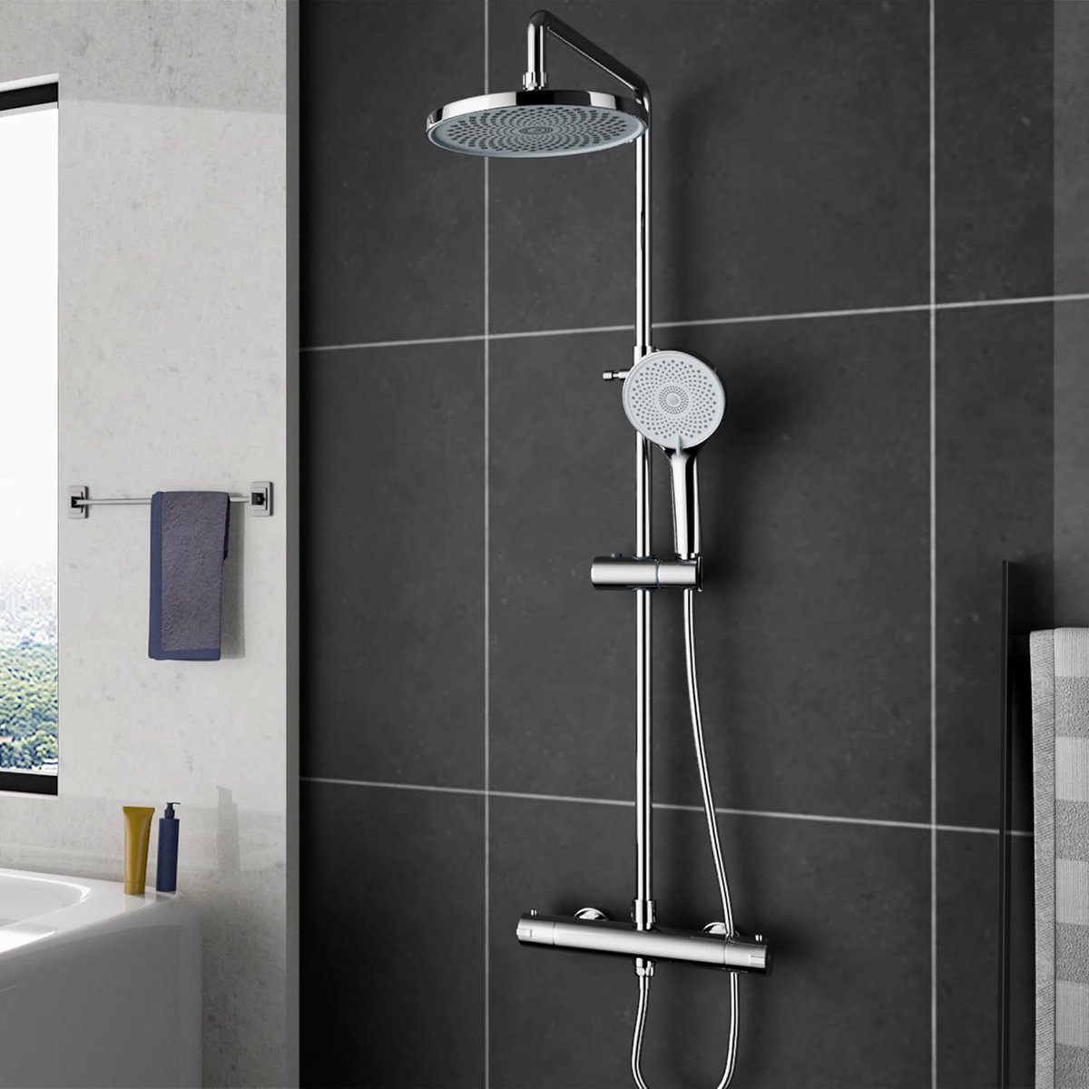 SnelShoppen - Regendouche met kraan - Hoogte verstelbaar 85-115cm - Douchesysteem met ééngreepsmengkraan - Chroom - Complete doucheset voor luxe badka