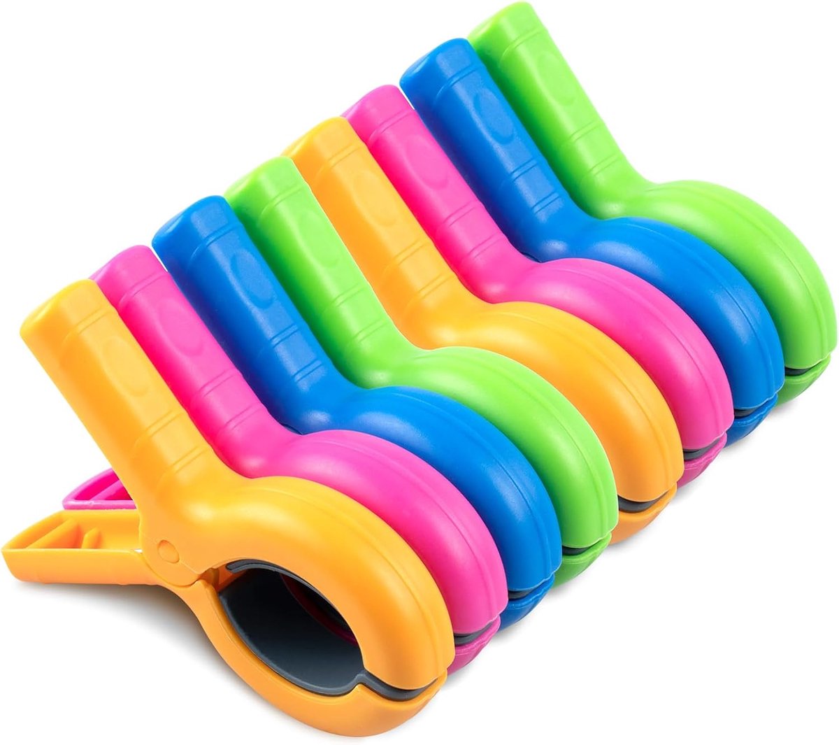 Thijox - 8 Meerkleurige Strandhanddoekklemmen - Duurzame Kunststof Wasknijpers met Antislip Siliconen Pads - Windschermclip voor Ligstoel en Strand