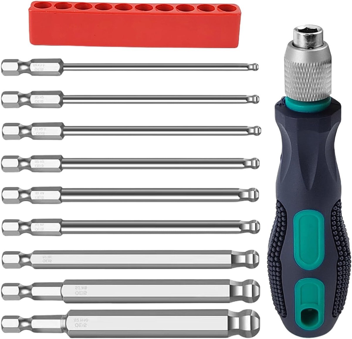 SnelShoppen - 9-delige Kogelkop Zeskantige Schroevendraaierset met 100 mm Bitset, 1/4 Inch S2 Magnetische Handvat voor Professioneel Onderhoud, Comput