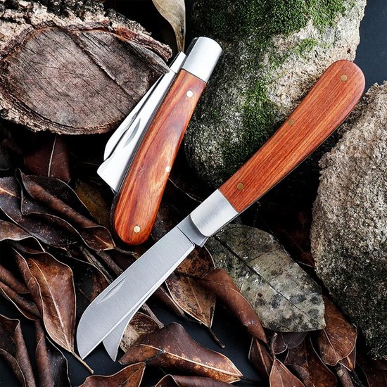 SnelShoppen - Tuinschaar, Grafting Knife, Pocket Knife met 2 RVS Bladen voor Fruitbomen, Multifunctioneel Snoeimes voor Oogsten, Snoeien, Struiken en van Snelshoppen — afbeelding 3