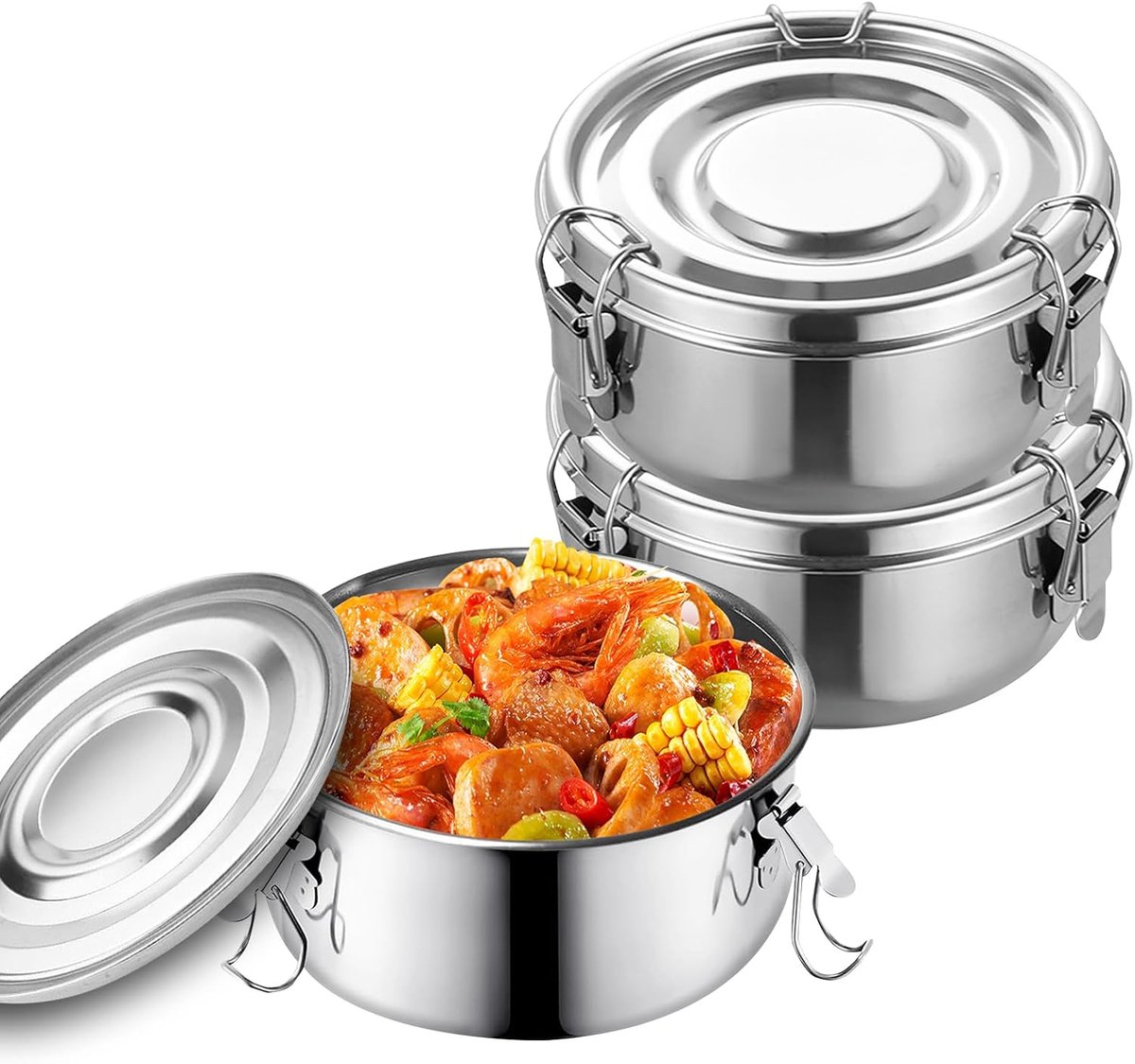 Thijox - Set van 3 Ronde Roestvrijstalen Broodtrommels 12 cm - Lekvrije Lunchbox voor Kinderen - 304 RVS met Siliconen Afdichting - Ideaal voor Snacks