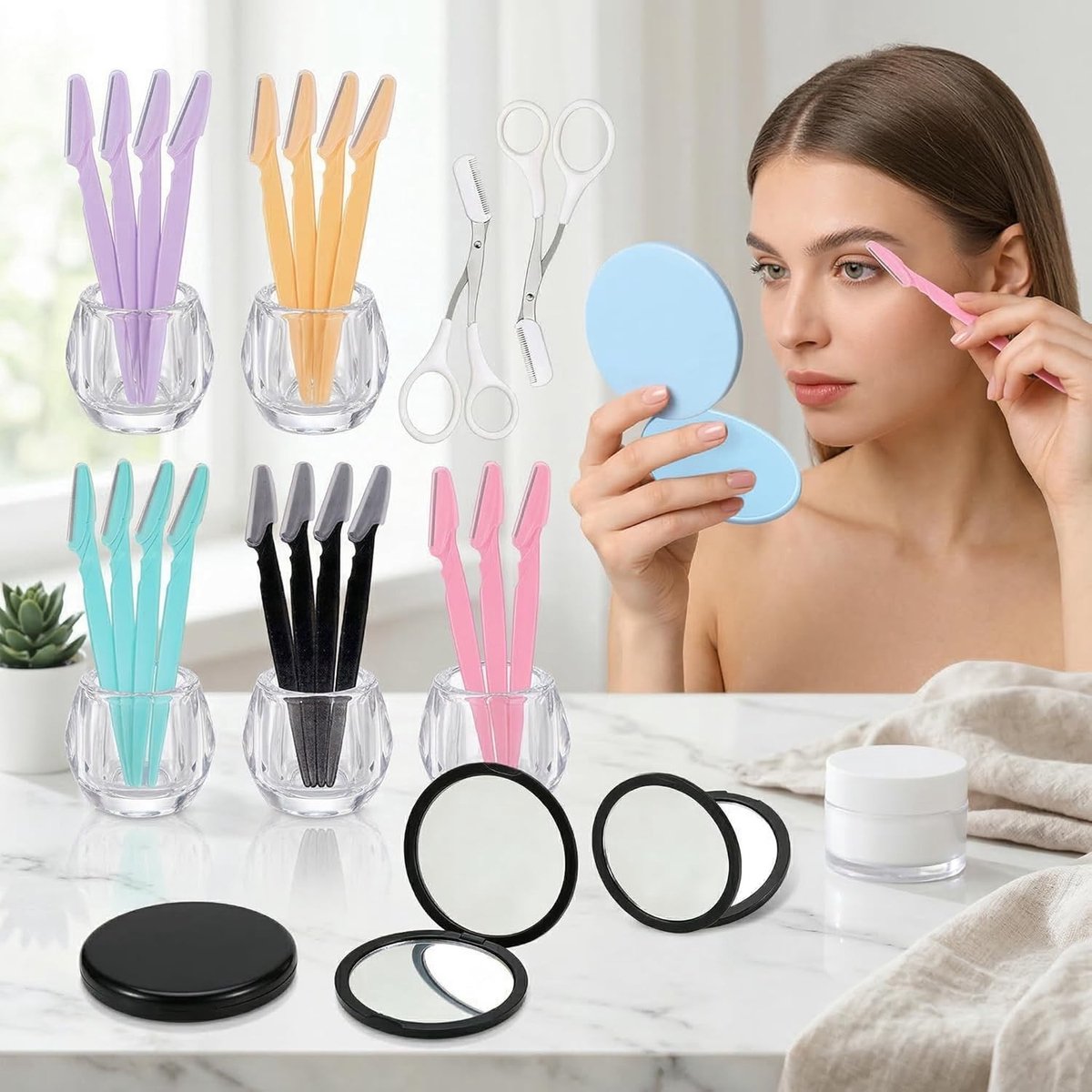 Complete 28 Delige Wenkbrauw Scheerset met Trimmers en Spiegels | Perfect voor Gezichtsverzorging, Dermaplaning en Wenkbrauw Styling voor Mannen en Vrouwen