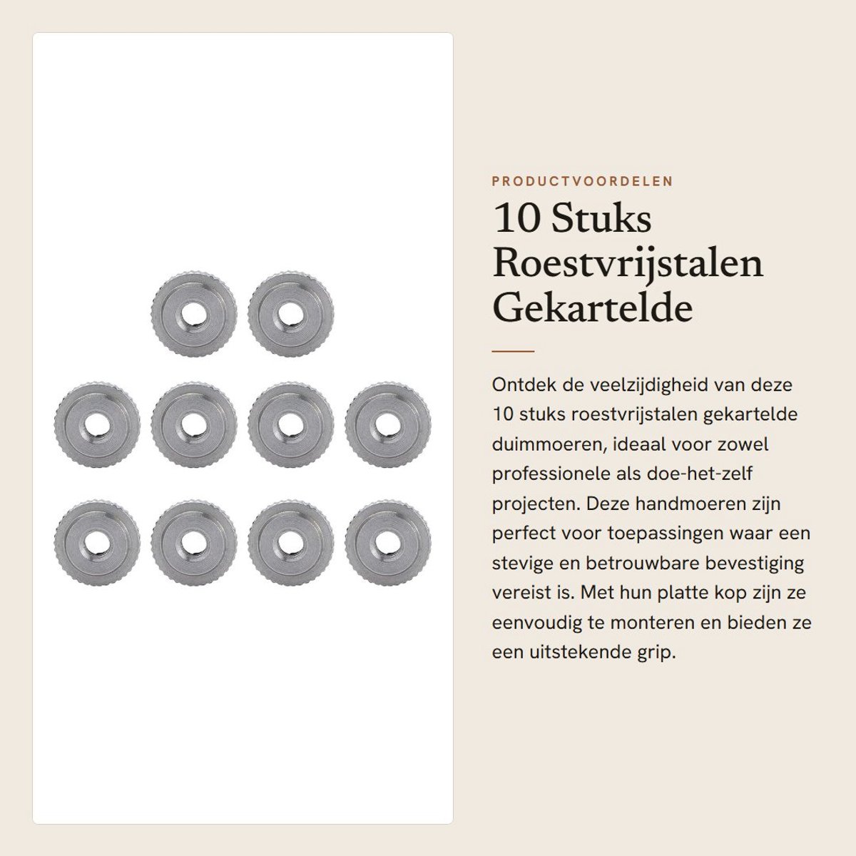 Dailygoods- Gekartelde Duimmoeren 10 Stuks - Roestvrij Staal - Platte Kop - DIN467 - Geschikt voor 3D-printerbedden - Diepe en scherpe draad - Moeren