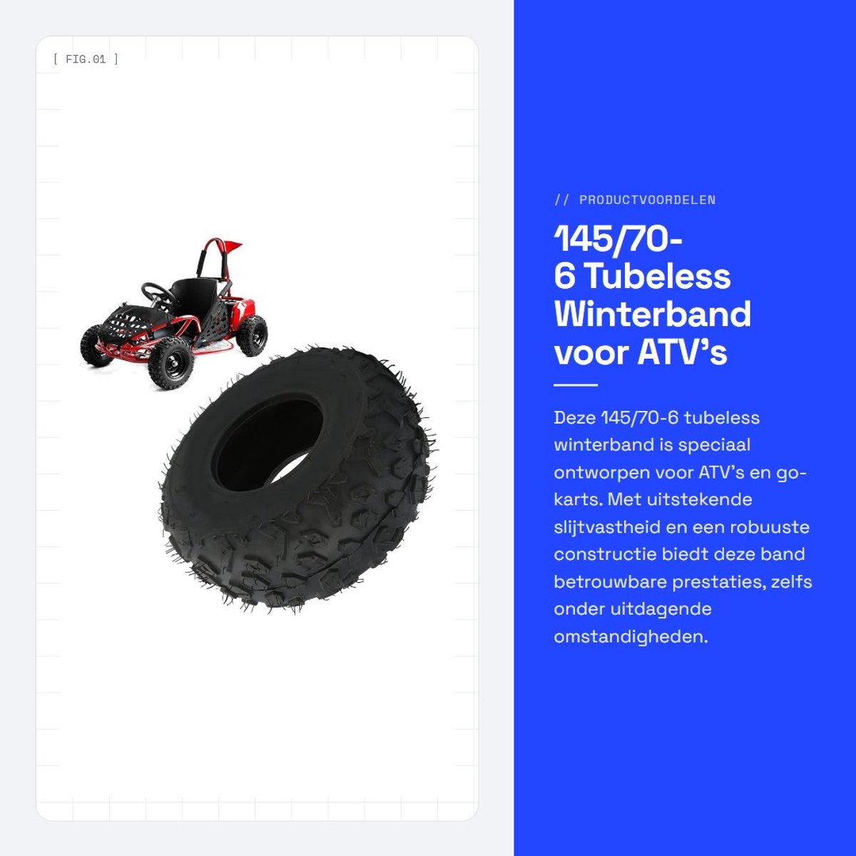 Dailygoods- Band 145/70-6 - Tubeless - Lekbestendig - Slijtvaste - Noppenloopvlak - Geschikt voor ATV/Go Kart - Quadband