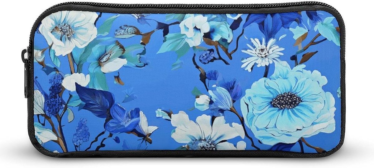 Grote Etui - Potlood Pouch - Kantoor Organisatie - Brede Opening - 22x12x5cm - Wit met Bloemen