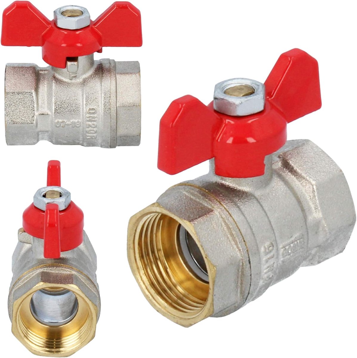 Messing Kogelkraan - Afsluitventiel Binnendraad - Waterleiding Afsluiten - Vleugelgreep Bediening - 1/2 Inch - Messing