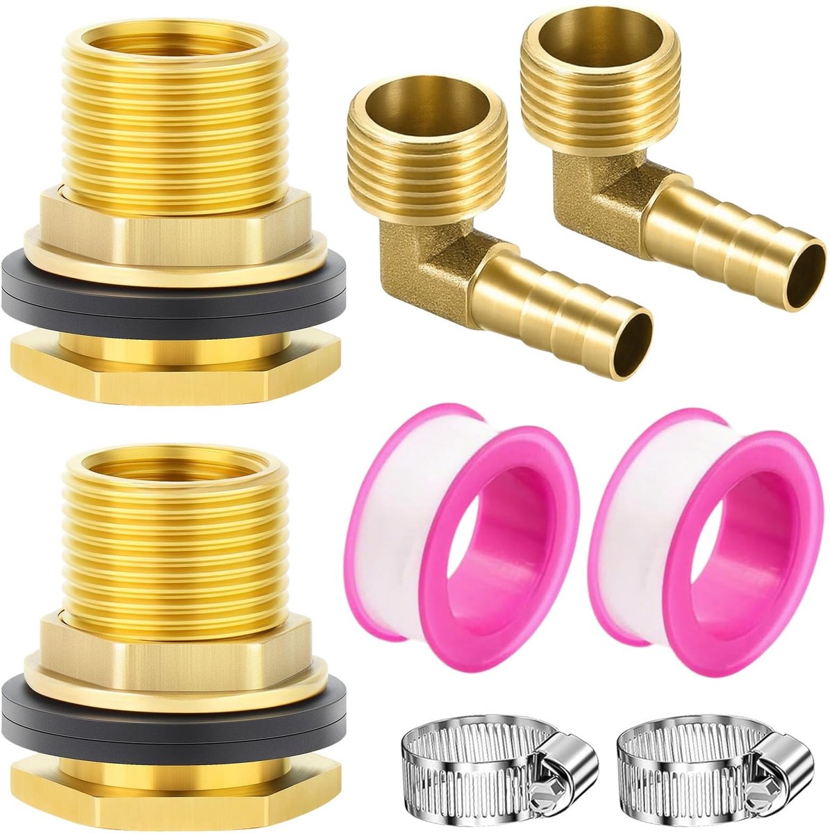 Dailygoods- Tankvoeder van Messing - 1/2 Inch AG - 3/8 Inch IG - Slangklemmen - Rubber Ringen - Corrosiebestendig - Langdurige Prestaties - Waterverbinding