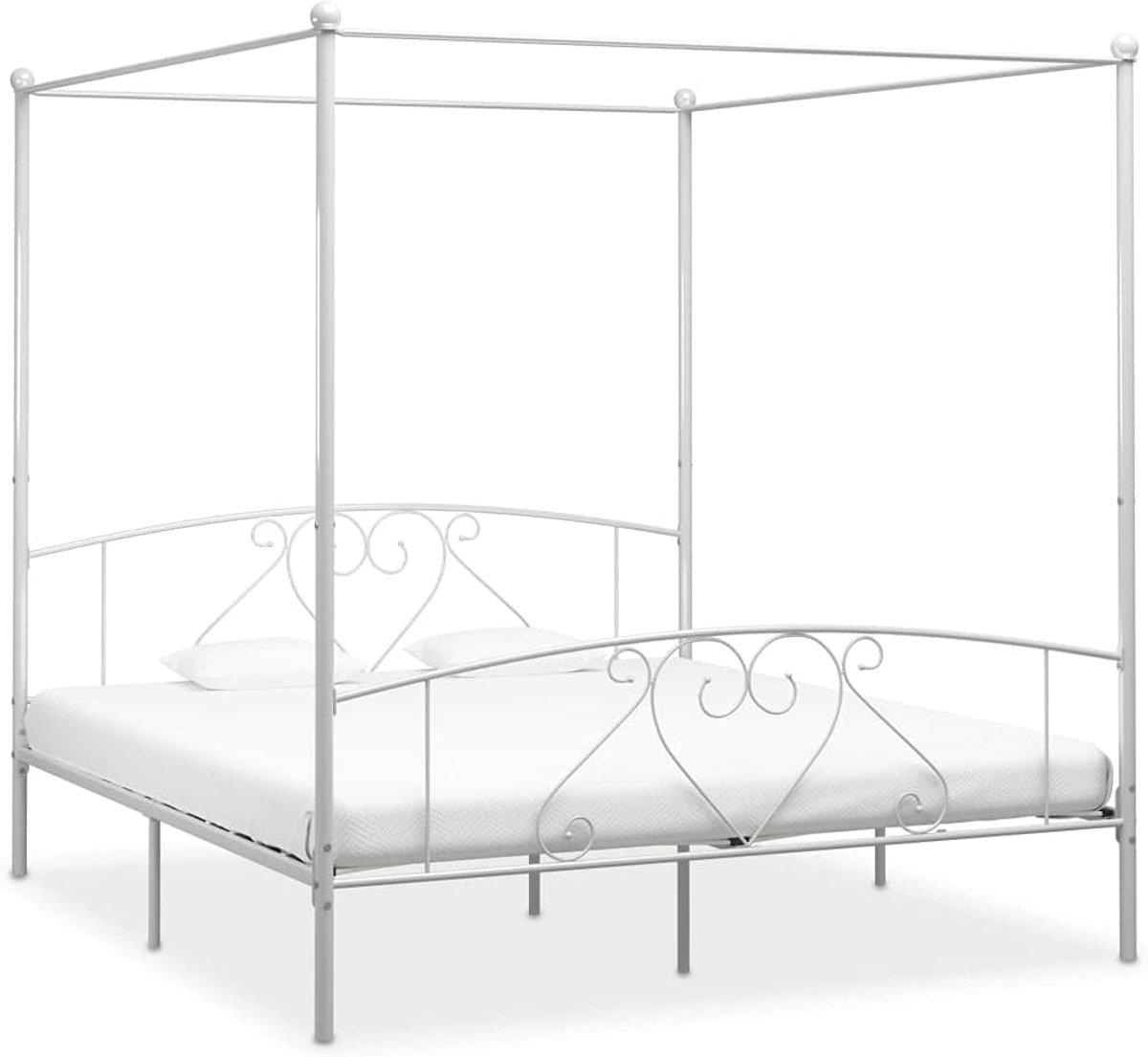 Hemelbed Metaal - Tweepersoonsbed Frame - Slaapkamer Decoratie - Met Gordijn Frame - 180 x 200 cm - Wit