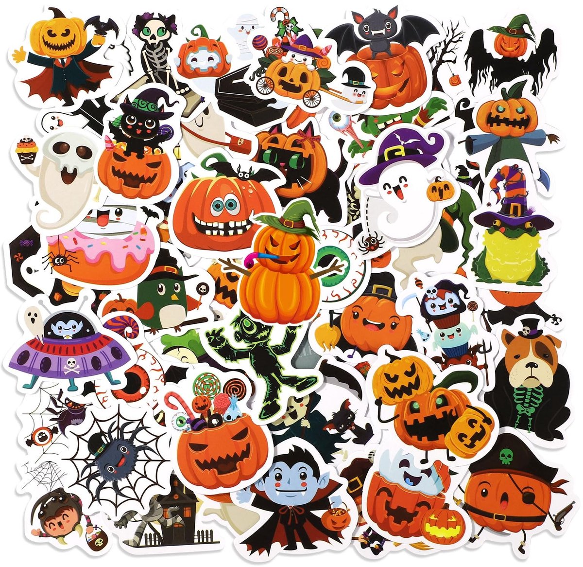Dailygoods- Halloween-Stickers 50st - Waterdichte Stickers - Pompoenthema Stickers - Stickers Volwassenen/Kinderen - Decoratieve Stickers - Vinyl Materiaal