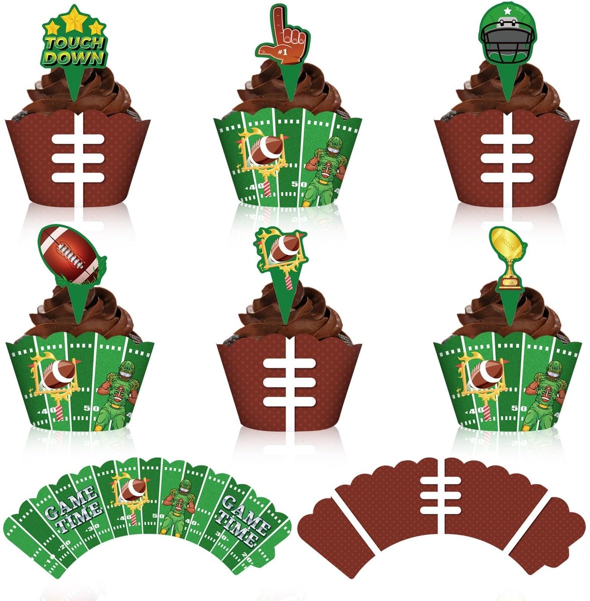 Dailygoods- Voetbal Cupcake Toppers - 24 Stuks - Taart Decoratie Set - Sport Taart Topper - Voetbal Thema Feesten - Stevig Karton - Taartdecoratie