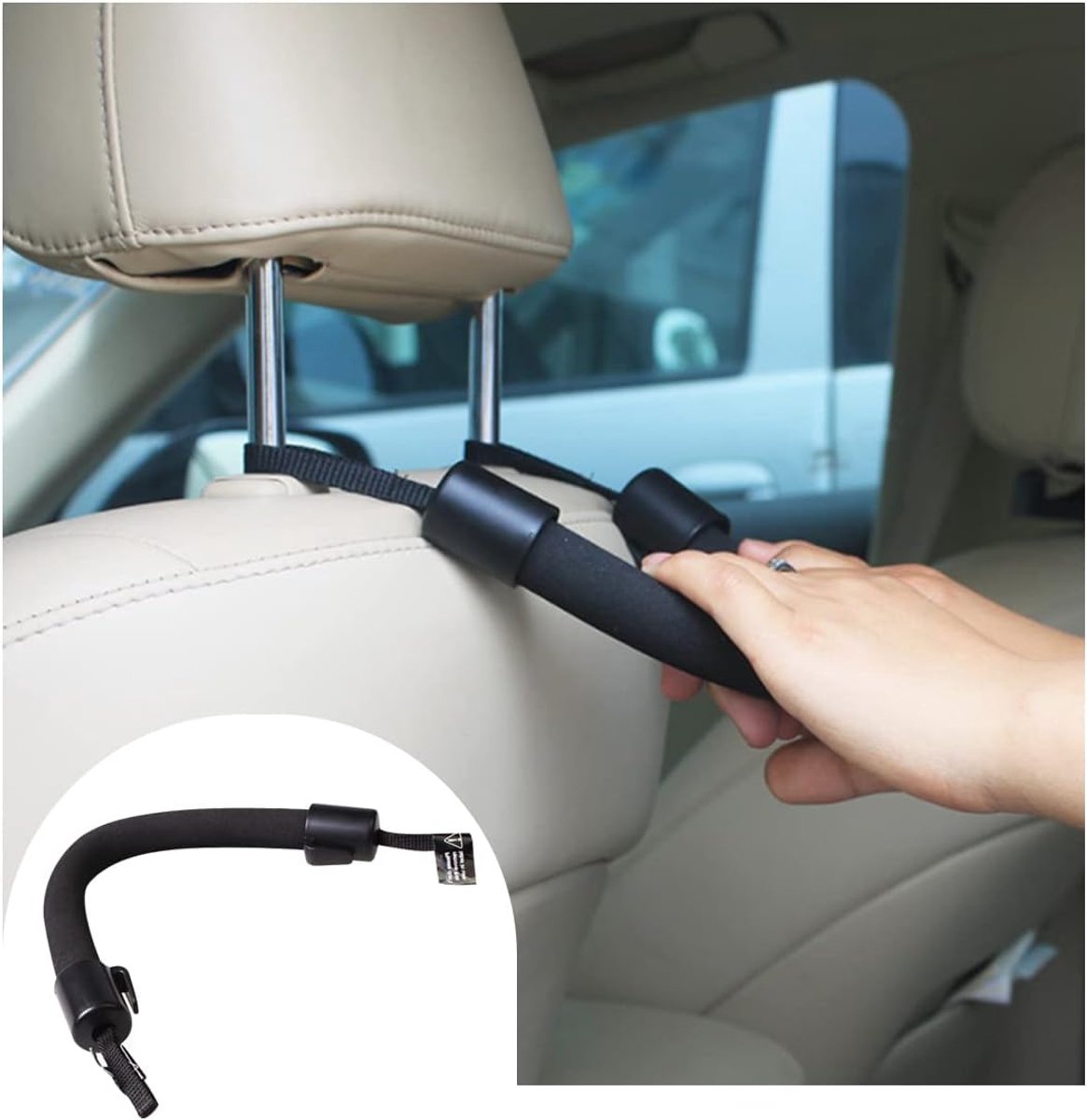 Autohandgreep Hoofdsteun - Veiligheidshandvat - In- en uitstappen - Hoge dichtheid EVA - 30 cm lengte - Zwart
