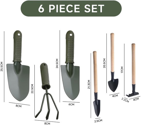 BRENZOOS- Tuingereedschappen Set van 6 - Mini-schop/Tuinhark/Bloempotschop - Roestvrij/Vuilafstotend - Dikke/Houten Handgreep - Lichtgewicht/Praktisch - Tuinset van Brenzoos — afbeelding 3
