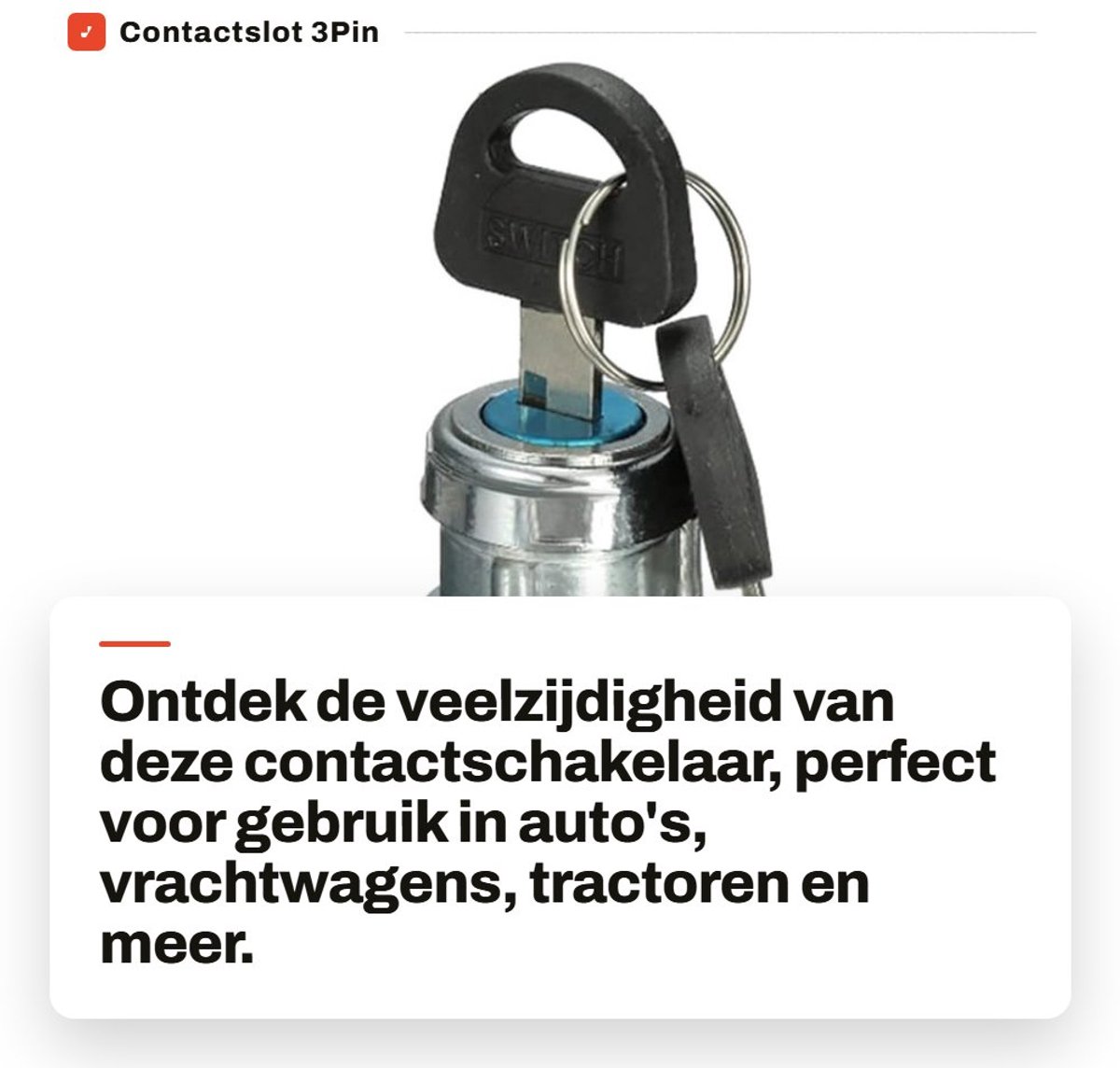 Dailygoods - Contactslot 3Pin Lock - Motor Start Schakelaar - Geschikt voor Auto's - Compact formaat - Met 2 Sleutels - Voor Vorkheftrucks en Vrachtwa...