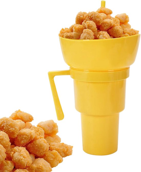 Beker met Snackhouder - Drank en Snack - Outdoor Gebruik - Draagbaar en Ruimtebesparend - 17 cm Breed - Geel — afbeelding 5